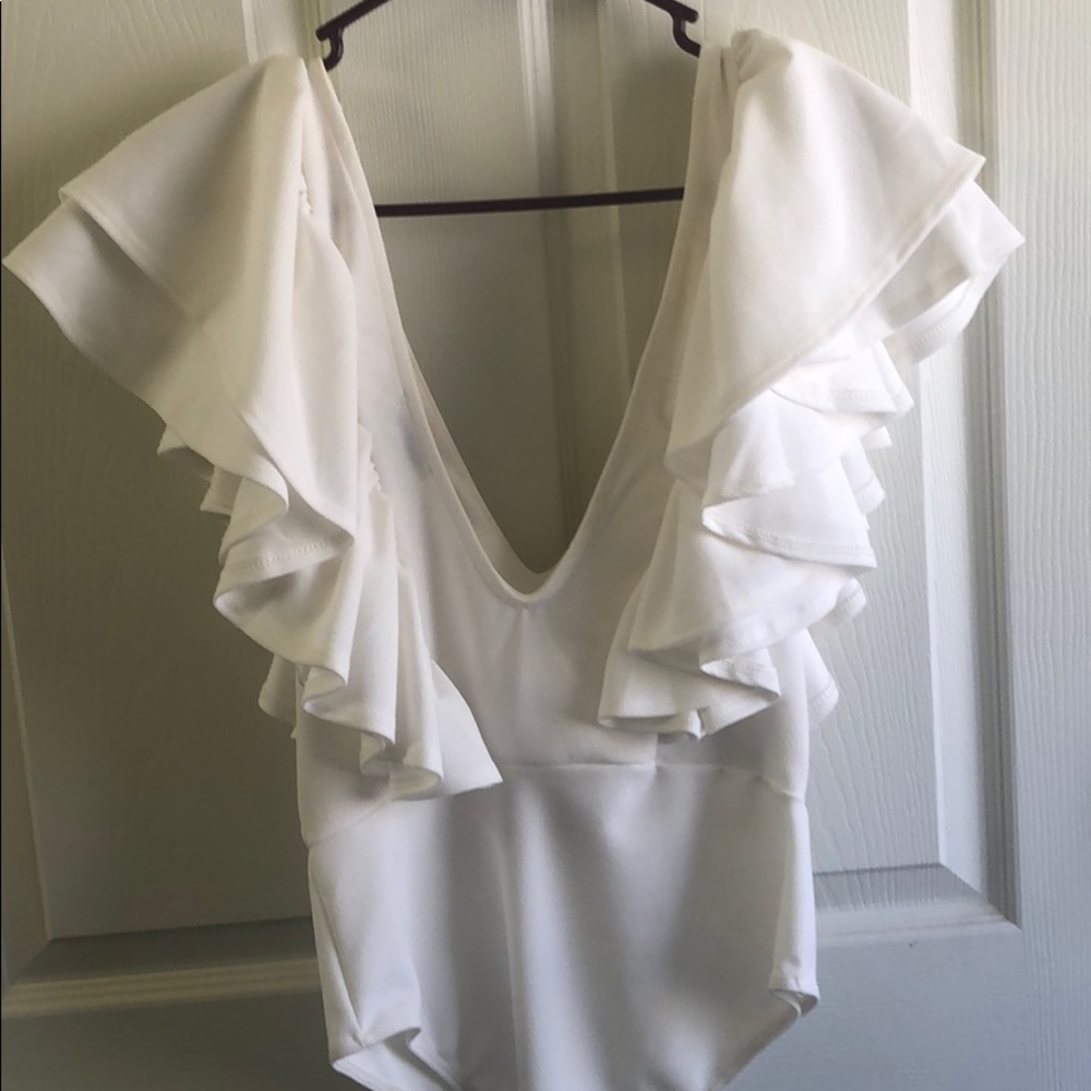 White ruffle bodysuit